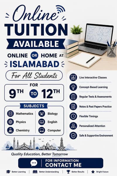 Online & Home Tuition for Female Students – Class 9th to 12th
