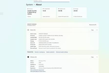 Hp elite book core i7 8 gen (16gb ram/256rom)