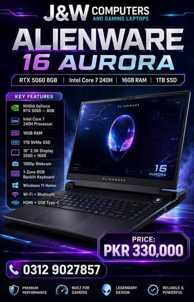 ALIENWARE 16X AURORA/RTX 5060 8GB/CORE ULTRA 7/QHD BRAND NEW GAMING