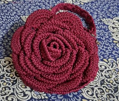 hand made doori fabric maroon rose flower bag