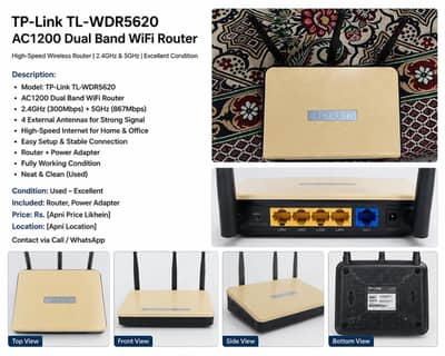 TP-Link TL-WDR5620 AC1200 Dual Band WiFi Router – Used