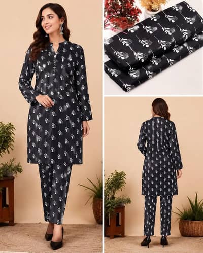 2 PC's women's unstitched 3_D block printed suit