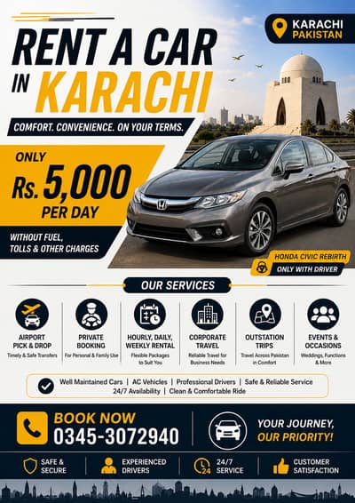 Rent a Car in Karachi – Honda Civic Rebirth with Professional Driver