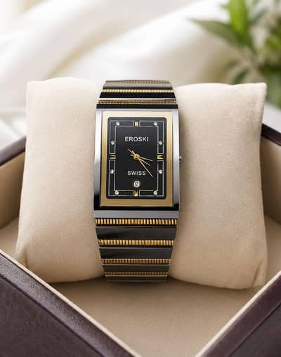 EROSKI SWISS Premium Black & Gold Luxury Watch ⌚