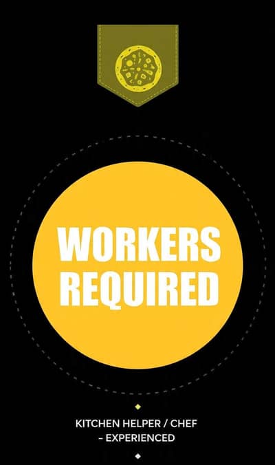Workers required for Pizza Restaurant