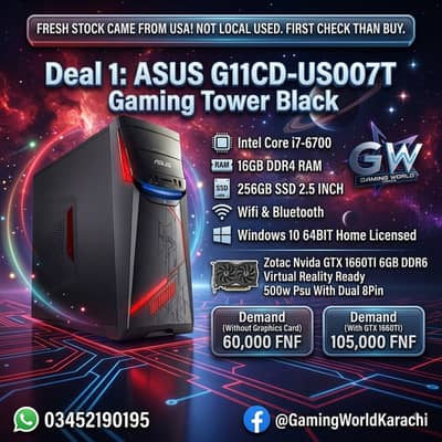 ASUS G11CD Rog Gaming Tower Intel Core i7-6700 GTX 1660TI 6GB DDR6