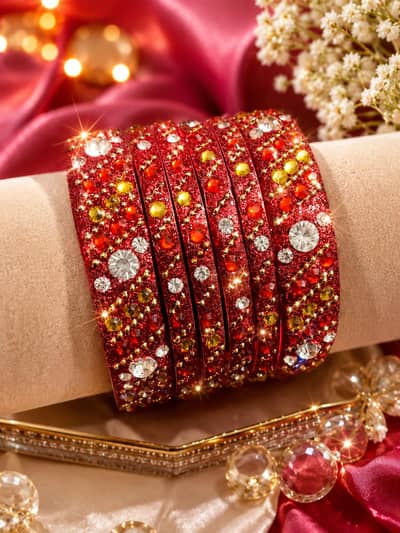  Bridal Red Stone Bangles 