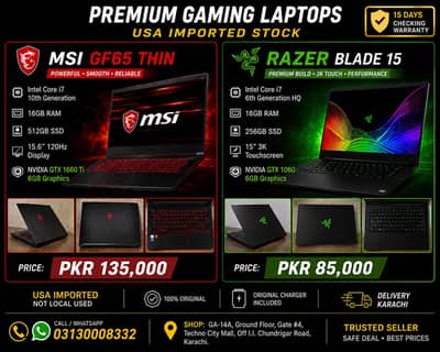 MSI GF65 Thin _Razer Blade 15 | Gaming Laptops | GTX 1660 Ti /GTX 1060