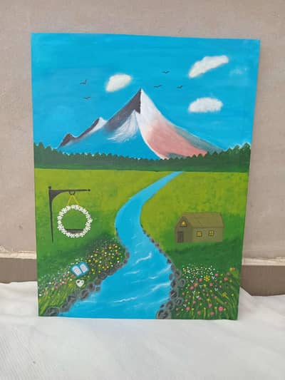 Handmade Mountain Landscape Painting on Canvas