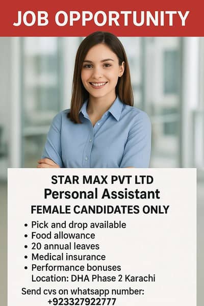 Hiring: Office Assistant (Female) – DHA Phase 2 Karachi