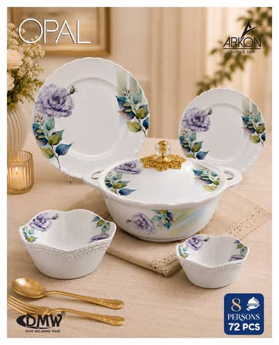 Arkon opal 72pcs melamine dinner set double glazed
