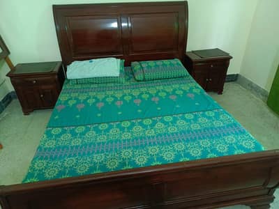 wooden bed set with sides, mirror and mattress