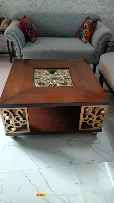 Wooden Center Table – Brown & Golden Living Room Table