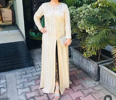 Slit Embroidered Shirt with Jamawar trouser.