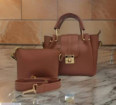 Stylish Brown PU Leather Women Crossbody Bag (2 Pcs Set)