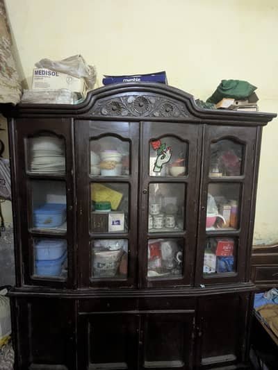 Solid Wooden Crockery Showcase / Cabinet in Good Condition