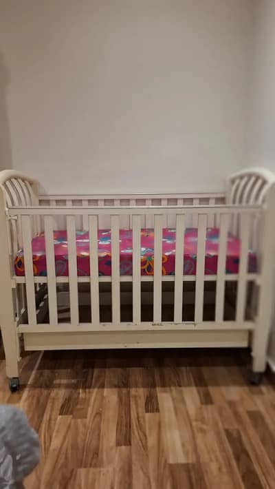 Wooden Baby Cot | Baby Crib with Wheels | Nursery Bed | Solid Wood