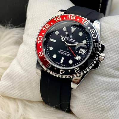 Luxury GMT Master II Style Men’s Watch – Black Dial, Red & Black Bezel