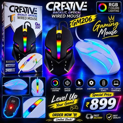 CREATIVE GM206 Gaming Mouse | RGB 7 Colors | 2400 DPI | Wired