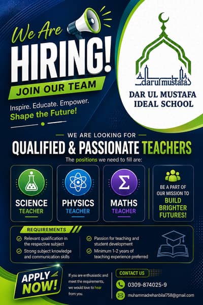 Urgent Hiring: Male/Female Teacher Science/Math/Primary & Office Inch