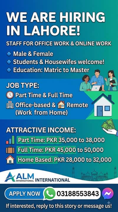 *OLX title* Office & Online Work Jobs Available – Male/Female (Lahore)