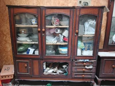 Solid Wood Showcase + Dressing Table – Good Condition