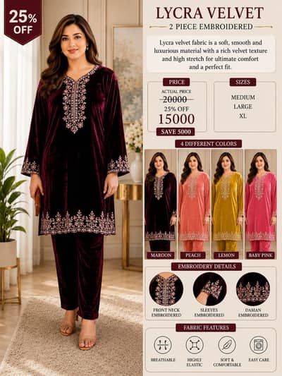 Lycra Velvet Embroidered Suits