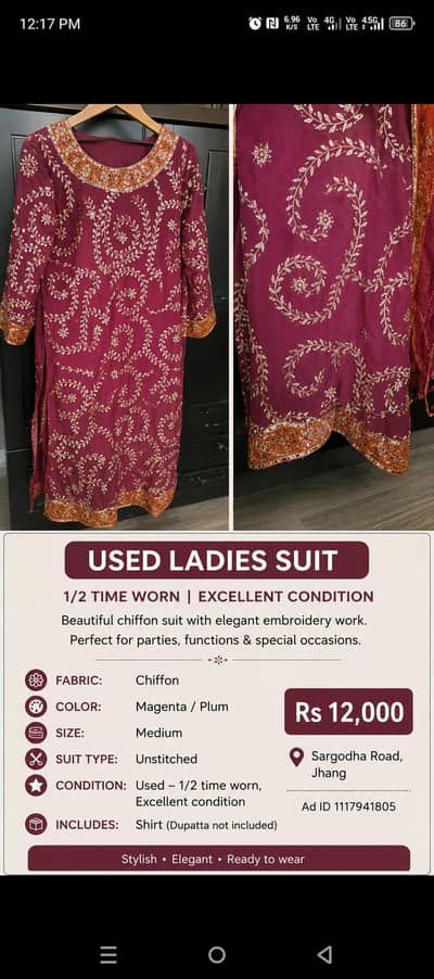 chiffon suit 1/2 times worn