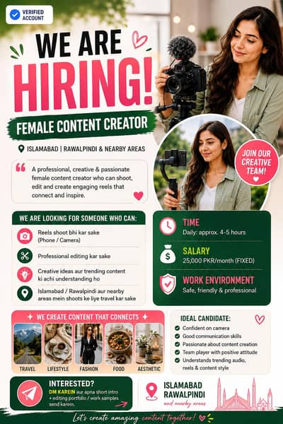 female wanted who carry editing skills capturing skill & strong talk