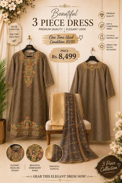 Elegant 3-Piece Embroidered Suit | One Time Used | 10/10 Condition