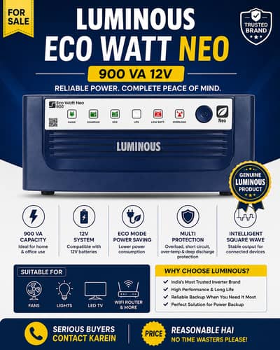 Luminous Eco Watt Neo 900 VA 12V UPS/Inverter – Excellent Condition