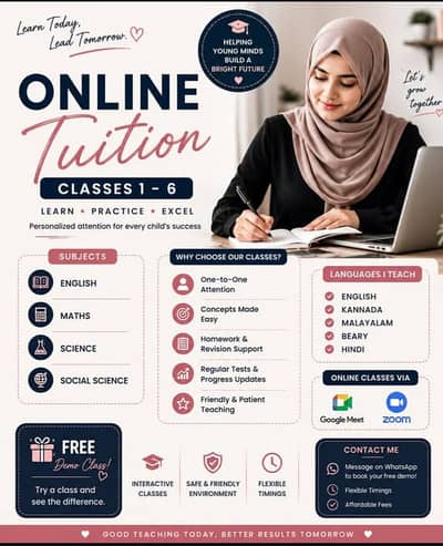 Online Tutor for Class 6, 7, 8 | Math Science English | Free Demo