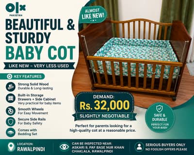 Premium Wooden Baby Cot with Storage – Like New Condition
