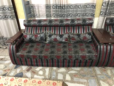 2 SOFA SET FURNITURE WITH BEAUTIFUL GREY BLACK AND RED COMBINATION