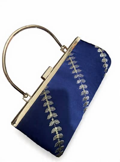 Royal Blue Party Clutch Bag with Golden Handle - Brand New Condition