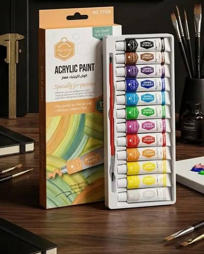 12 Colors Acrylic Paint Set with Brushes – Art & Craft Painting Kit 