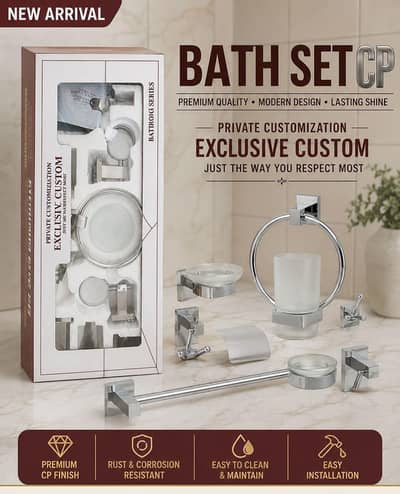 Premium CP bathroom accessories set || 7-piece chrome bath set .
