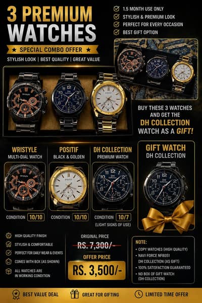  3 Premium Watches Combo – 3rdDH Collection Watch FREE 