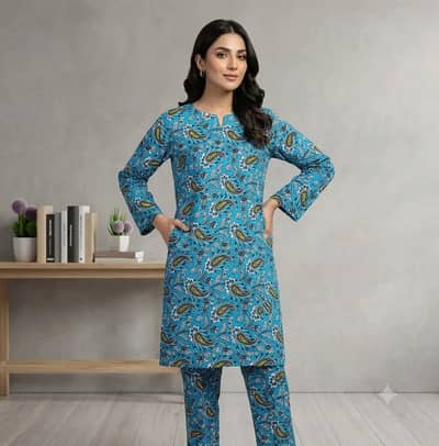 2 Pcs Women's Unstitched Printed Suit
