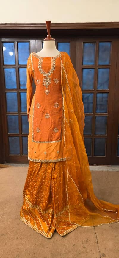 Elegant Mustard Orange Fancy 3-Piece Lehenga Suit for Mehndi / Mayun