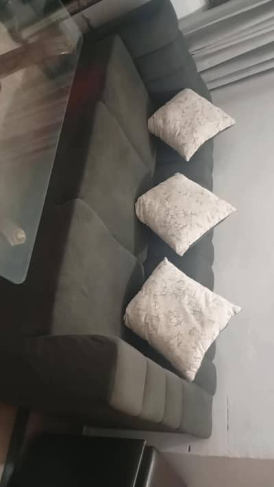 6-Seater Sofa Set with Glass Table – Good Condition