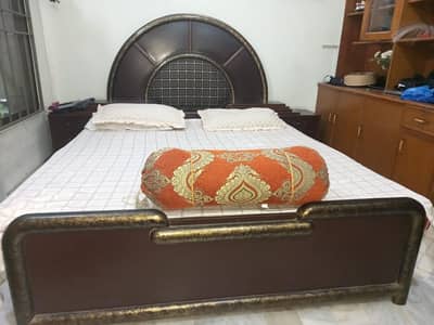 king size bed with side table (wooden)