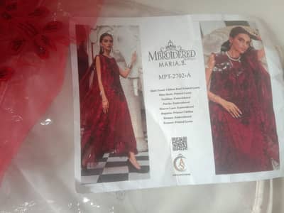 Maria B Mbroidered Suit MPT-2702-A - Red Embroidered - Brand New