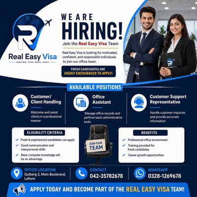 Job for fresher and experienced Male and Female