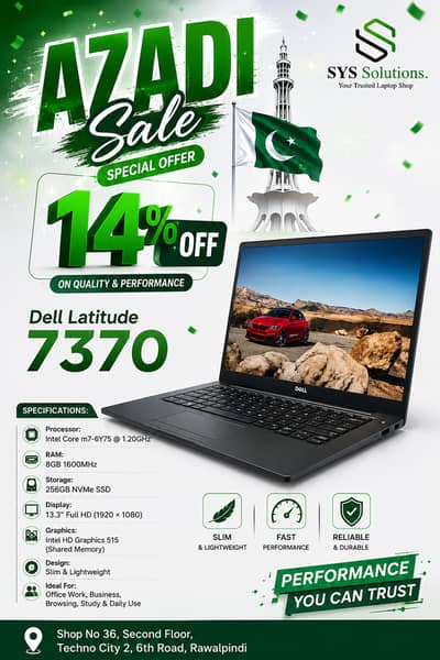 Dell Latitude 7370 | Intel Core m7-6Y75 | 8GB RAM | 256GB SSD | 13.3"