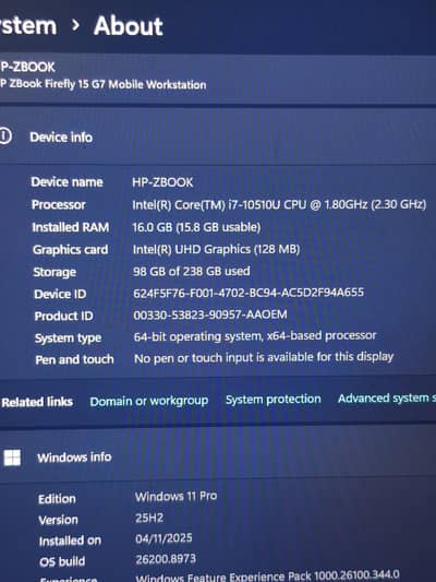 HP z book core i7 gen 15