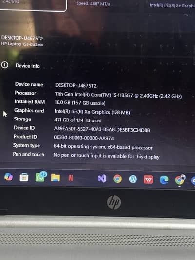 I5 11th gen 16gb ram 1tb+ storage HP laptop