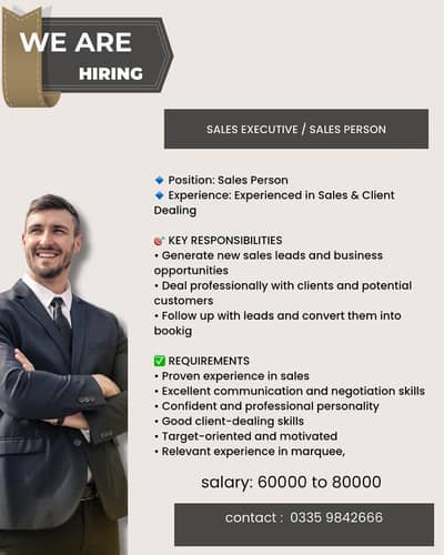 We are hiring sales person for marquee