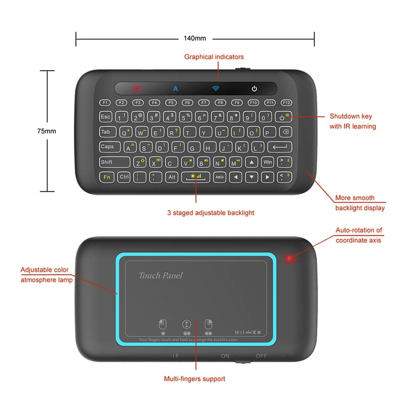 Mouse Wireless Controller Universal Mini Backlight Touchpad  Keyboard 2