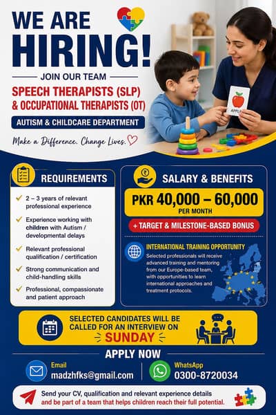 HIRING  SPEECH & OCCUPATIONAL THERAPISTS | LAHORE